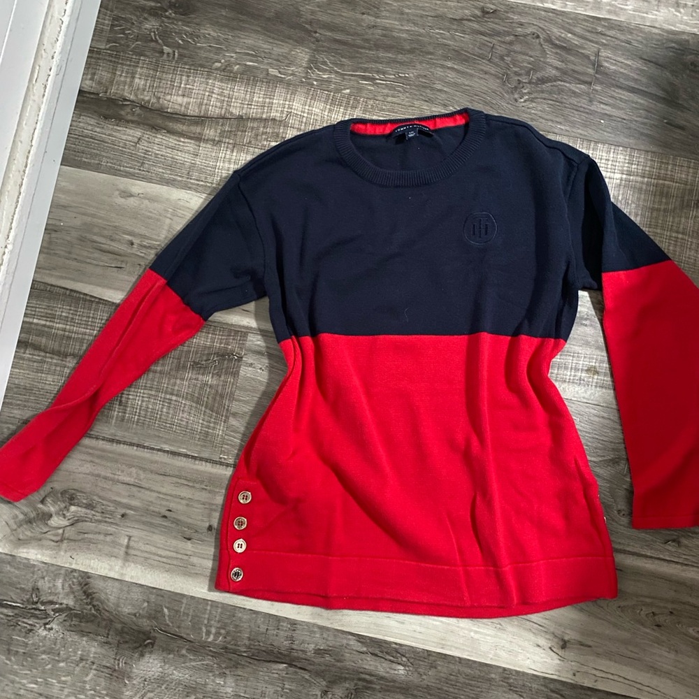 Tommy Hilfiger Women Dark Blue and Red Knitwear size Large